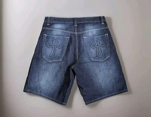 Vintage Avirex Jean Shorts Chrome Hearts Like Style Embossed Crosses Size 36 - Picture 1 of 7