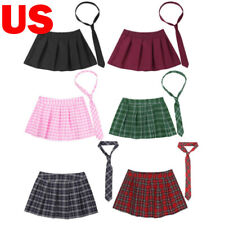 US Womens Pleated Mini Skirt Micro Short Dress Sexy Cosplay Skirts with Necktie