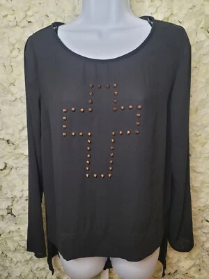 Blusa Forever 21 Tachonada Cruz Transparente Manga Larga S Solapa Acento Equipo de Estudio Bíblico Foto 1 de 4