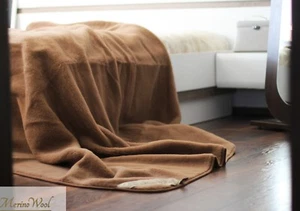 Neu Luxus 100% MERINO WOOL Überwurf King Kamel Decke 200/200cm Bett Braune Decke - Bild 1 von 5