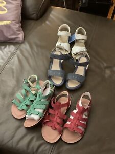 NEW Clarks Toddler  Blue , Pink , Green  Sandals, White  Leather, Size 13 Bundle