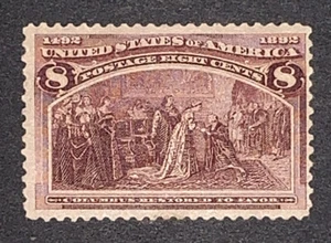 Travelstamps: 1893 US Stamps Scott # 236, Restored to Favor, 8 cents, Mint, Og - Picture 1 of 5