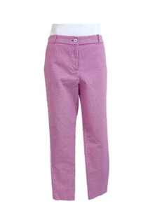 $110 NWT MICHAEL KORS Cotton Pants Plus Sz 16 Houndstooth Hot Pink White Stretch - Picture 1 of 11