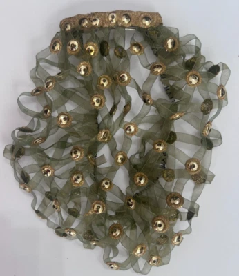 Green Ribbons and Beads Barrette Clip Bun Hair Net Accessory - Image 1 of 3