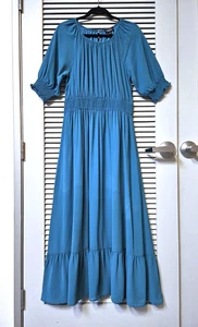 maxi abito lungo blu teal orlo con volant XL con orecchini anthropologie - Foto 1 di 4
