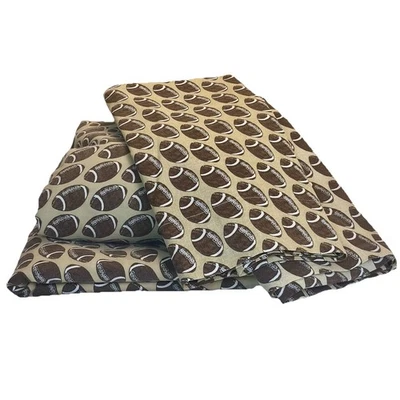 Pottery Barn Kids Full Sheet Set Flat Fitted 2 Pllwcses Sport Football Brown Tan - Image 1 of 4