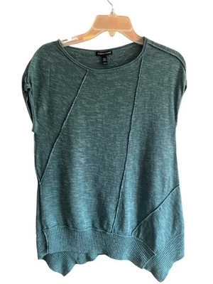 Eileen Fisher Sz XS / TP Oversize Deep Teal Organic Linen Blend Cap Slv Knit Top - Image 1 of 4