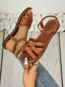 Women’s Flat Gladiator Sandals Criss Cross Open Toe Summer Casual - Picture 1 of 17