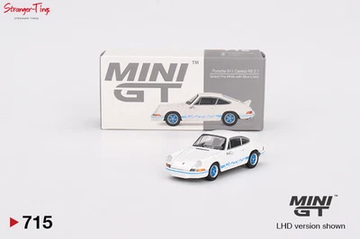 Mini GT Porsche 911 Carrera RS 2.7 Grand Prix blanco con librea azul (RHD) 1:64 Foto 1 de 4