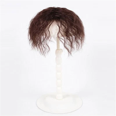 Short Natural Curly Wave Women 100% Human Hair Topper Toupee Thin Cover Grey - Image 1 of 4