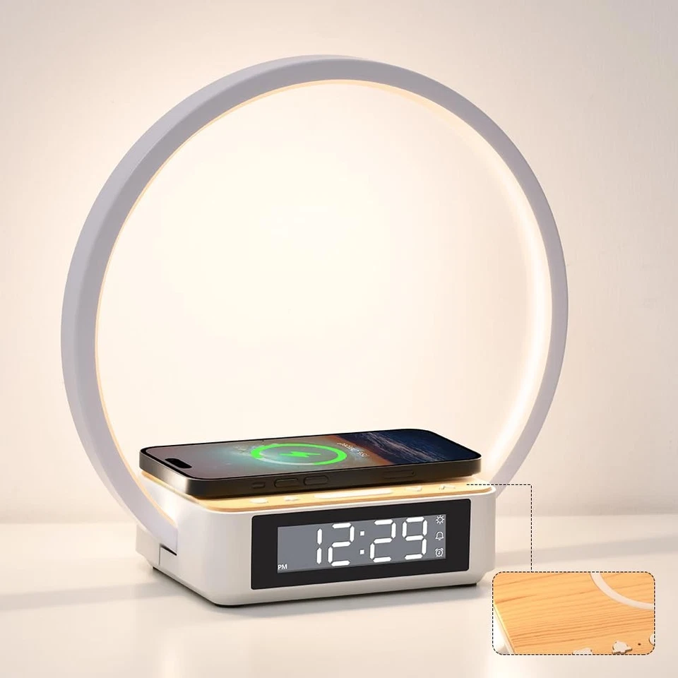 WILIT Bedside Table Lamp Touch Lamp with Alarm Clock with Wireless Charge