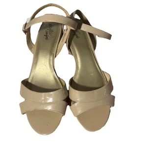 DEXflex Comfort Damen gepolsterte Sandalen Blockabsatz neutral nude Lack Gr. 12W - Bild 1 von 12