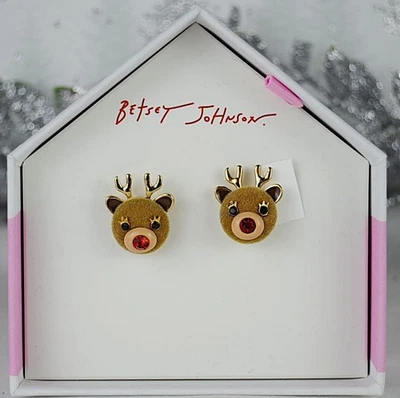 ¡Nuevo! Aretes Betsey Johnson Reno Navidad Rodolph Nariz Roja Foto 1 de 2