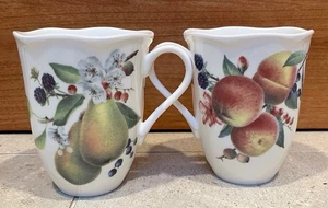 Vintage Lenox Mugs Porcelain Orchard In Bloom Peach and Pear Set of 2 Excellent - Picture 1 of 8