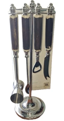 Juego de herramientas de barra Pottery Barn Julian cromo e imitación madera soporte estilo elegante Foto 1 de 4