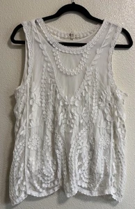 Tribal Jeans Women’s Size L White Embroidered Tank Lace Lined Coastal Festival - Picture 1 of 13
