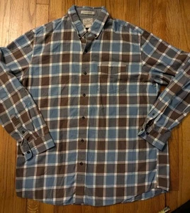 L.L. Bean Slightly Fitted Plaid Flannel Shirt XL Blue Brown Plaid Button Down - Picture 1 of 5