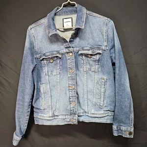 Sonoma Jeans Jacket Petite Womens Large Dark Blue Stretch Denim Trucker Classic - Picture 1 of 5