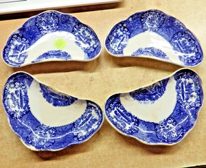 LOT OF 4 ANTIQUE BLUE TRANSFERWARE IRONSTONE MALTA GERMANY OYSTER PLATES MINTON - Picture 1 of 3