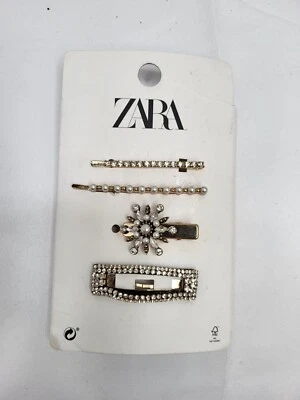 NEW ZARA Woman GIRLS GOLD LOT OF 4 PEARL JEWEL  HAIR CLIPS  #3214D - Image 1 of 4