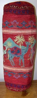 Red 20"x7" Cylinder/Round Turkish Cotton Blend Camel Pattern Pillow cover - Image 1 of 3