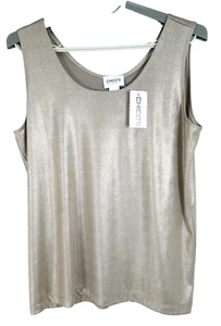 NWT CHICO'S Women's Stretch Polyester Tank Top Liquid Shimmer Gold Size 2 M L - Picture 1 of 11