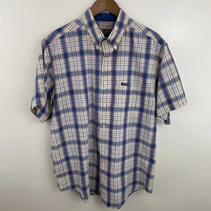 Vintage Chaps Ralph Lauren Shirt Mens Large Blue & Yellow Plaid Short SLV Button - Picture 1 of 14