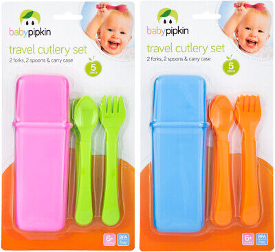 BABY FORK SPOON TRAVEL CUTLERY SET 10PC Plastic Toddler Kids Feeding 6 Month+ • 5.69£