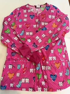 Women's Size M Cherokee Pink Dental Hygienist L/S Scrub Top - Picture 1 of 5