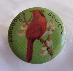 Audubon Society Red Cardinal Bird Advertising Pinback Button - Picture 1 of 2