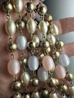 Flapper Vtg 46 Inch Pink Gray Lucite Brass Necklace
