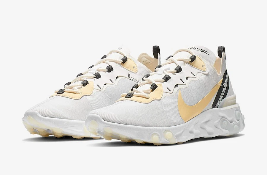 NIKE REACT ELEMENT 55 SZ 6 OFF WHITE SOFT YELLOW RUNNING WMNS 7.5 BQ6168-101 - Image 1 of 4