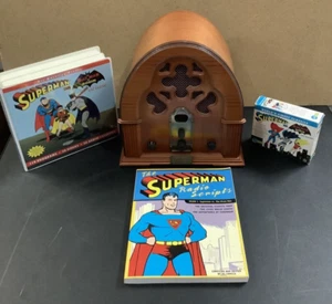 OLD FASHIONED AM/FM RADIO AUDIO CASSETTE PLAYER SUPERMAN BATMAN SERIAL TAPES LOT - Picture 1 of 12