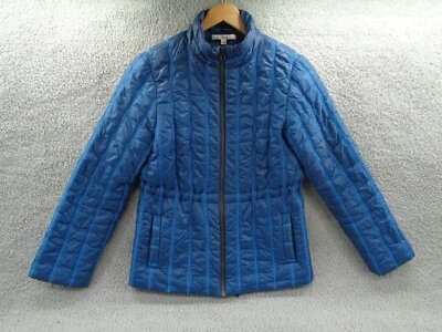 CABI Puffer Jacket Small Blue Style 914 Poseidon Embroidered Cinch-Waist Quilted - Image 1 of 4