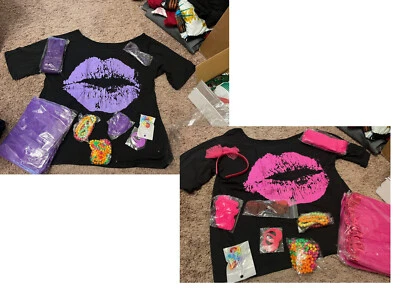 CONJUNTO COMPLETO 20 PEÇAS FANTASIA ANOS 80 neon ESCOLHA L ROSA OU GG ROXO - Imagem 1 de 4