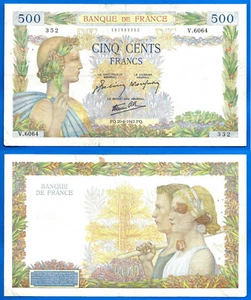 France 500 Francs 1942 Serie V La Paix Great Bill Europe Frc Frcs Free Ship Wld - Picture 1 of 3