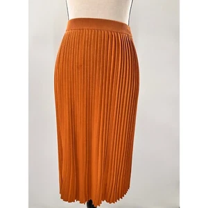 T- Tahari Pleated Soft Elastic Waist Mid Burnt Orange Color Skirt, S/P - Picture 1 of 10