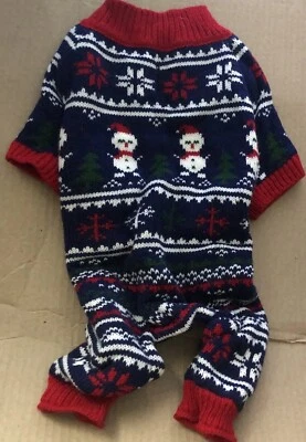 Dog Sweater Pawchie  Christmas  Showman Navy Blue w/White SMALL Acrylic Knit - Image 1 of 4
