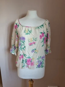 Miss O Oscar De La Renta Silk Blouse Peasant Style Floral 12 - Picture 1 of 4