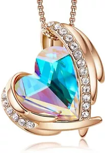 CDE Love Heart Pendant Necklace Womens Rose Gold Plated Multicolor Crystal New - Picture 1 of 11