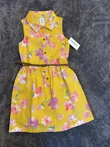 Carters Girl Yellow Floral Shirt Dress with Belt Sleeveless Tank Dress 6 6X NEW - Picture 1 of 13