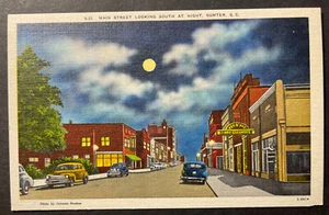 Main Street Looking South at Night Sumter South Carolina printed linen - Picture 1 of 2