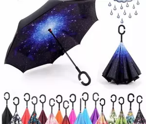OMBRELLO REVERSIBILE APERTURA AL CONTRARIO AUTO ROVESCIATO ANTI PIOGGIA MODA NEW - Foto 1 di 1