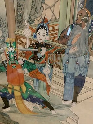 Peking Opera Singers Painting China Actors Scene Landscape Rare 24x20 Framed - Image 1 of 4