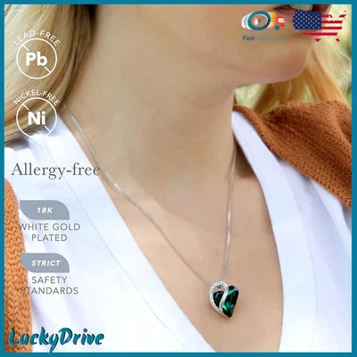 NEW Women's Necklace Green Pendant 18k Gold Plated Stainless Steel Chain Jewelry Foto 1 de 3