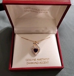 18K vergoldet Sterlingsilber Diamant Amethyst Herz Halskette 18" Kette - Bild 1 von 1