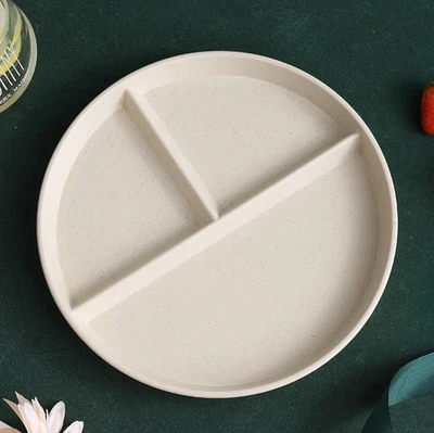 1pc Wheat Straw Divided Plate 3-Compartment Dinner Dish Microwave Safe - Image 1 of 4