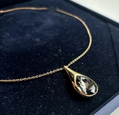 Genuine Swarovski Drop Pendant Necklace Gold Tone Grey/Blue Crystal RARE RETIRED - Image 1 of 4