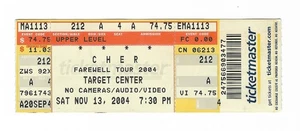 Cher 13/11/04 Minneapolis MN Target Center ¡Boleto de gira de despedida! - Imagen 1 de 1
