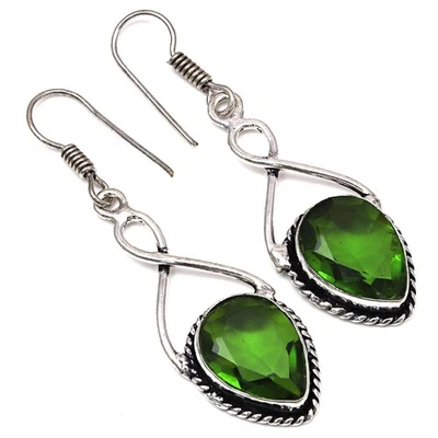 Peridot Quartz Gemstone Handmade Gift For Her Silver Jewelry Earrings 2" - Image 1 of 4